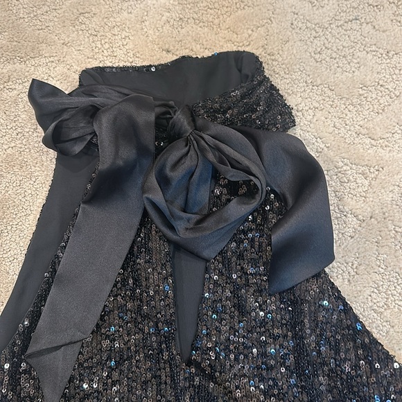 Generation Love sequined black evening top with black silk ribbon ties in back - Picture 3 of 5